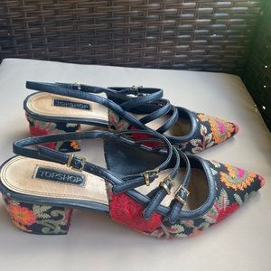 Topshop JAVA Embroidered Sling-Back Mid Shoes Size 40